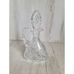 Vintage crystal cut glass bottle handle unique clear‎ stopper alcohol